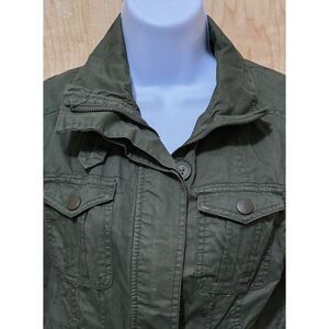 Olive Green Utility Jacket W Zipper Button Closure Snap Pockets Military style